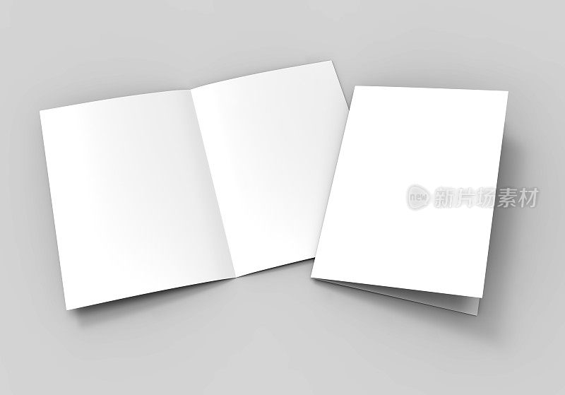A3 A4 A5半折或折叠宣传册空白白色模板，用于模拟和演示设计。3 d演示。